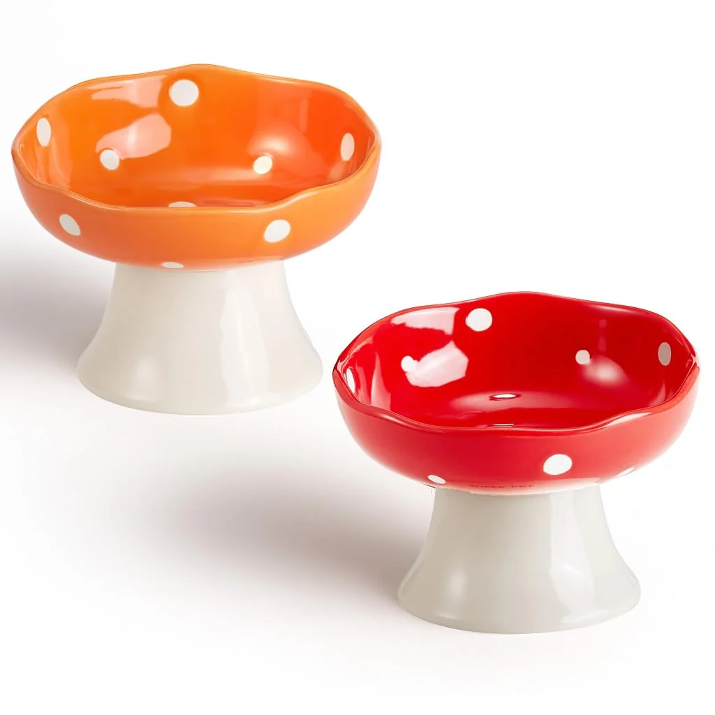 Efficient TRUNDISAN Ceramic d Cat Bowls - Tilted Whisker-Friendly Dishwasher Safe Red Orange Premium