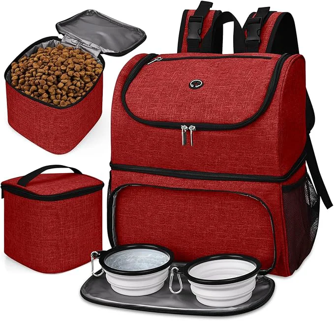 Healthy BAGLHER Pet Travel Bag Double-Layer Pet Supplies Backpack for All Pet Travel Supplies Pet Travel Backpack with 2 Silicone Collapsible Bowls and 2 Food Baskets RedAbout ThisOverview Fine Crafted