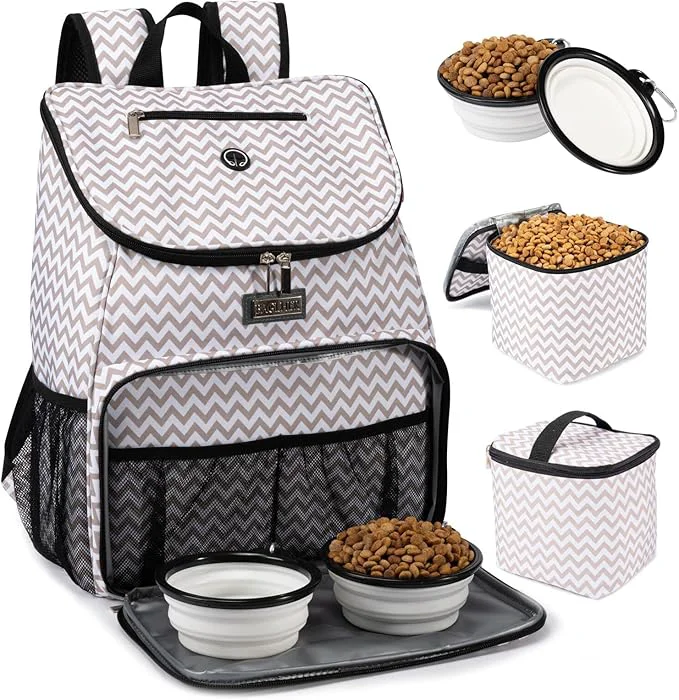 Selected BAGLHER丨Dog Travel Bag Airline Pet Supplies Backpack Dog Travel Backpack with 2 Silicone Collapsible Bowls and 2 Food BasketsAbout ThisOverview Elegant