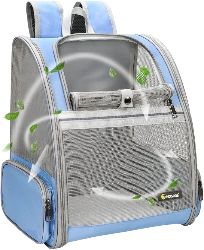 Specialty Texsens Pet Backpack Carrier for Small Cats Dogs Ventilated Design Safety Straps Buckle Support Collapsible Designed for Travel Hiking Outdoor Use Blue About ThisOverview Natural