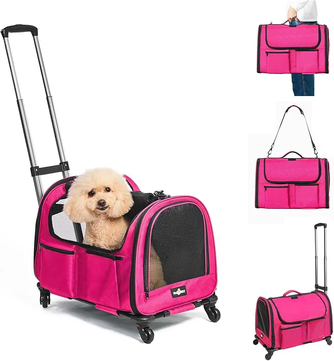 Convenient Large Pet Carrier with Wheels Foldable Rolling Dog Carrier with Big Pocket Cat Rolling Bag 21 x13 x13 for 2 Cats Dogs for Travel Outdoor Vet Visits Camping Indoor.Pink. Not for Airline About ThisOverview Minimalist