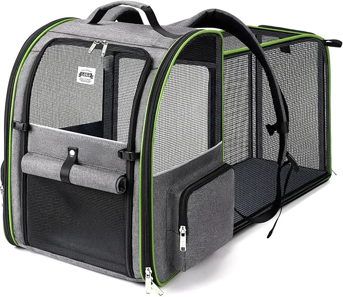 Verified Lekebobor Large Cat Backpack Carrier Expandable Pet Carrier Backpack for Small Dogs Medium Cats Fit Up to 18 Lbs Dogs Foldable Puppy Backpack Carrier for Travel Hiking Grey with Green Edge LAbout ThisOverview Consistent