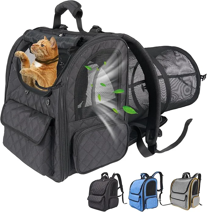 Lightweight Dog Travel Backpack with Expandable Tunnel for Cats and Dogs up to 17lbs Secure Carrier with Safety Leash Soft Cushion Comfortable Shoulder Straps BlackAbout ThisOverview Selected