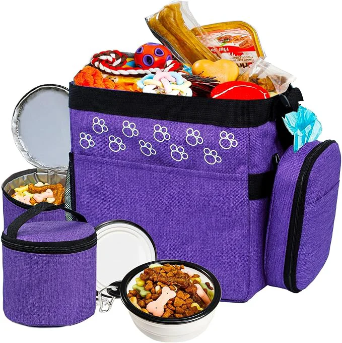 Smooth Dog Travel Bag with Treat Pouch Airline Dog Bags for Traveling 2 Dog Food Travel Container 2 Travel Bowls Weekend Dog Travel Bag for Supplies Dog Travel Kit AccessoriesAbout This Lightweight