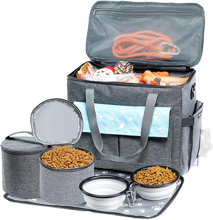 High-Grade Dog Travel Bag Airline Dogs Bags for Traveling 2 Dog 's Food Travel Container and Collapsible Bowls Weekend Pet Travel Bags X-Large About This Organic
