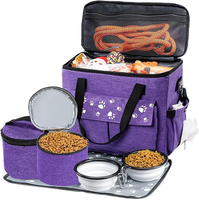 Trendy Dog Travel Bag Airline Dogs Bags for Traveling 2 Dog 's Food Travel Container and Collapsible Bowls Weekend Pet Travel Bags X-Large About ThisOverview High-Performance