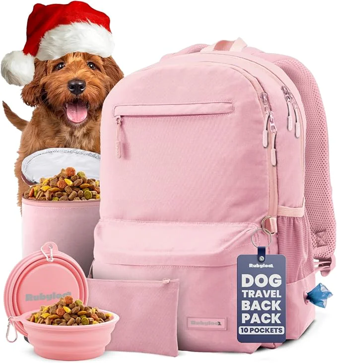 Responsible Dog Travel Bag for Supplies - Complete Doggy Diaper Bag Backpack - I Gift for Dog Lovers Doggy Moms for Christmas - Laptop Sleeve 2 BPA- Bowls Food Container Treat Pouch Dusty PinkAbout ThisOverview Consistent