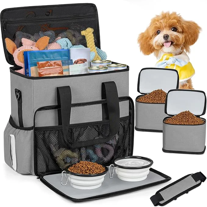 Artisan Dog Travel Bag Large Pet Travel Bag for Supplies with 2 Food Container and Collapsible Bowls Dog Travel Supplies Organizer Kit for Weekend Road Trips CampingAbout This Natural