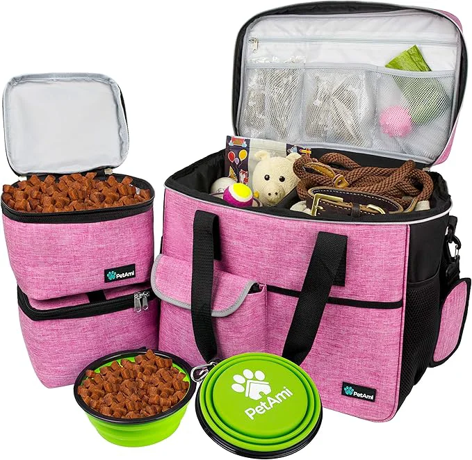 Pure PetAmi Dog Travel Bag - Travel Pet Organizer with Food Container and Bowls for Weekend Camping Cat Diaper Bag Pink Large About This Professional