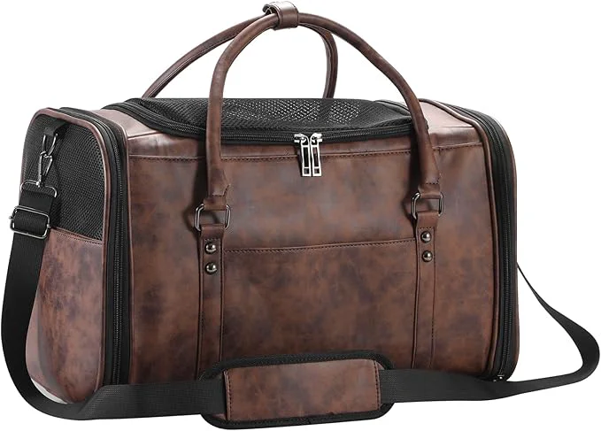 Convenient Stylish Leather Pet Carrier for Small Dogs and Cats Up to 15 lbs Airline Lightweight Travel Tote with Breathable Mesh and Shoulder Strap CoffeeAbout ThisOverview High-Quality