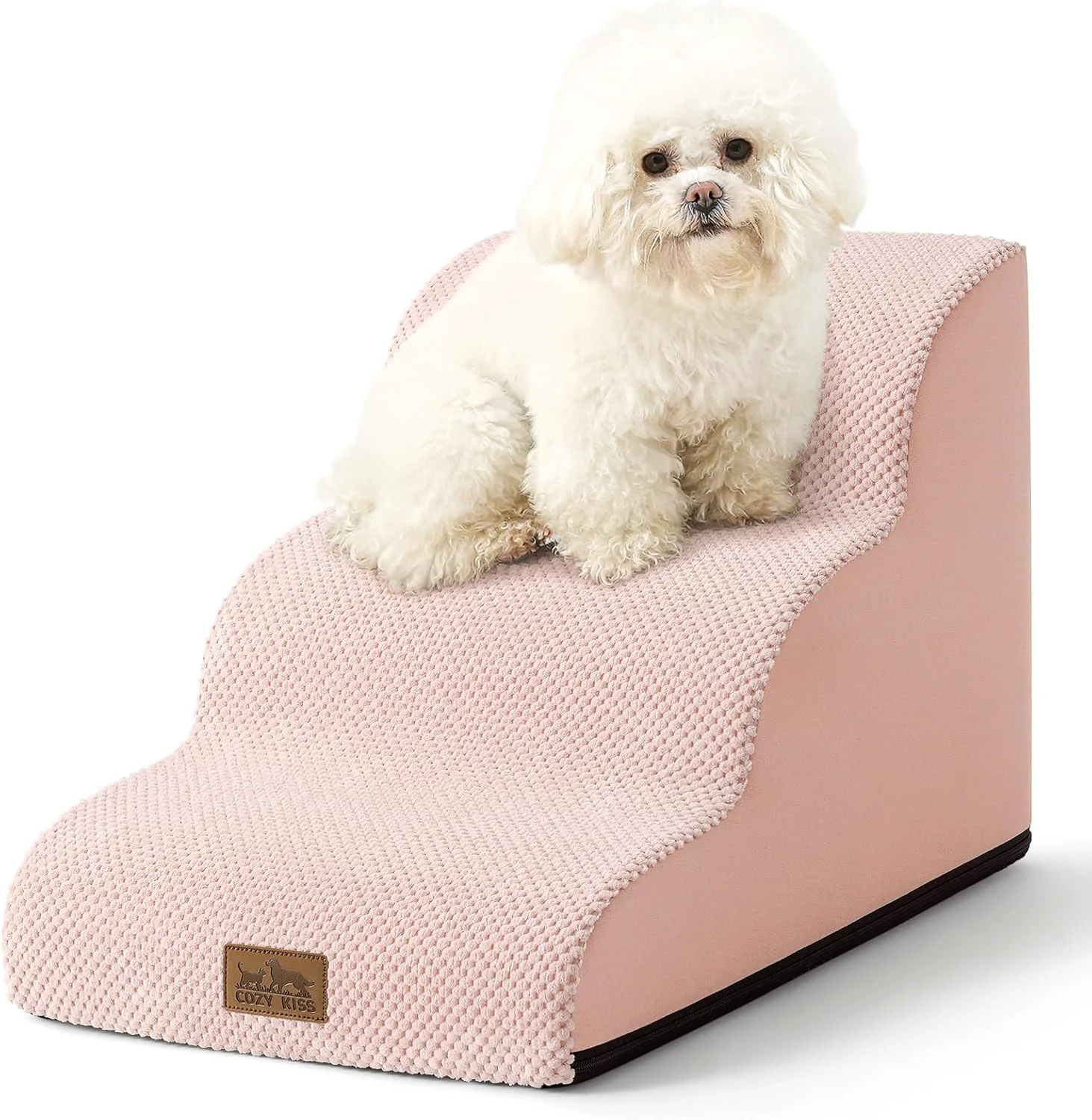 Unique Dog Stairs for Small Dogs 15.7 H Curved Dog Step for Puppy Older Cat Medium Pet Ramp for Sofa Couch or Bed Ladder with High Density Foam 15.7x22.4x15.7 inch 3 Step Pink Fashionable