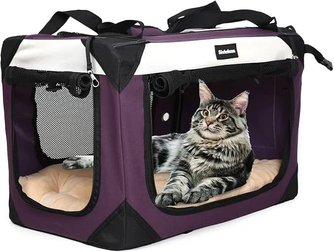 Versatile Collapsible Dog Travel Crate Portable Soft-Sided Pet Carrier Extra Large Cat Carrier with Soft Plush Plush Mat for Indoor and Outdoor 28x20x20in PurpleAbout ThisOverview Modern