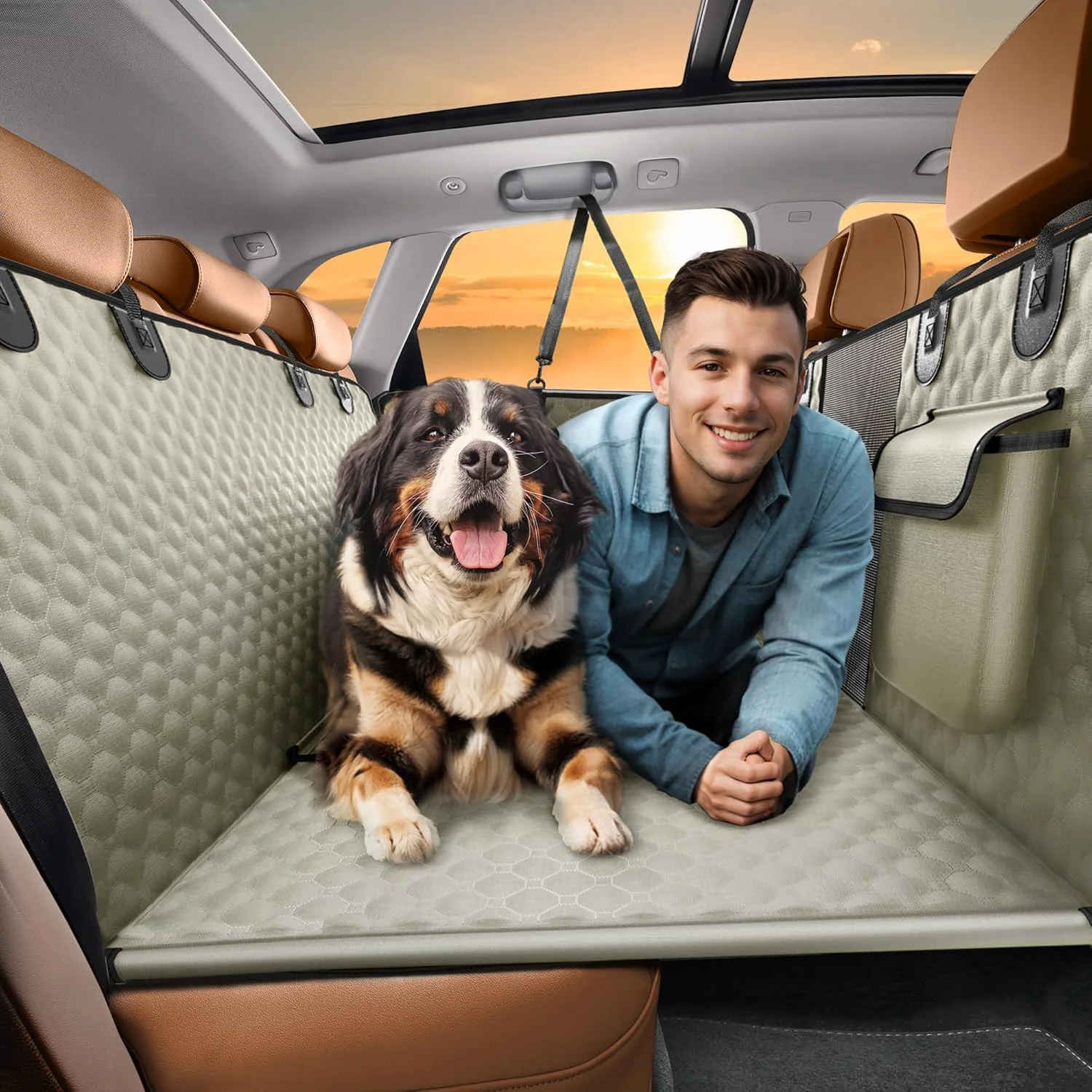 Breathable Back Seat Extender for Dogs Heavy Duty Dog Car Seat Cover for Back Seat and Aggressive Chewer Large Hard Bottom Car Seat Cover for Dogs Dog Hammock for Car Travel Pet Car Bed for Car SUV Truck Fast