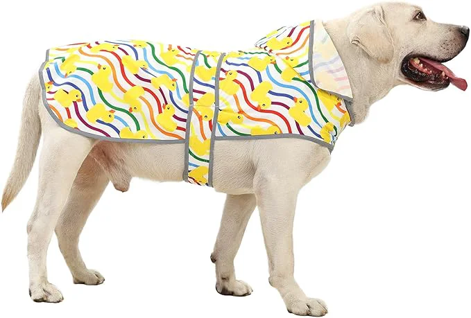 Dependable Dog Rain Coat for Large Dogs Waterproof Hooded Rain Jacket with Reflective Strips Leash Hole Poncho Adjustable Fit Rainbow XL About ThisOverview Versatile