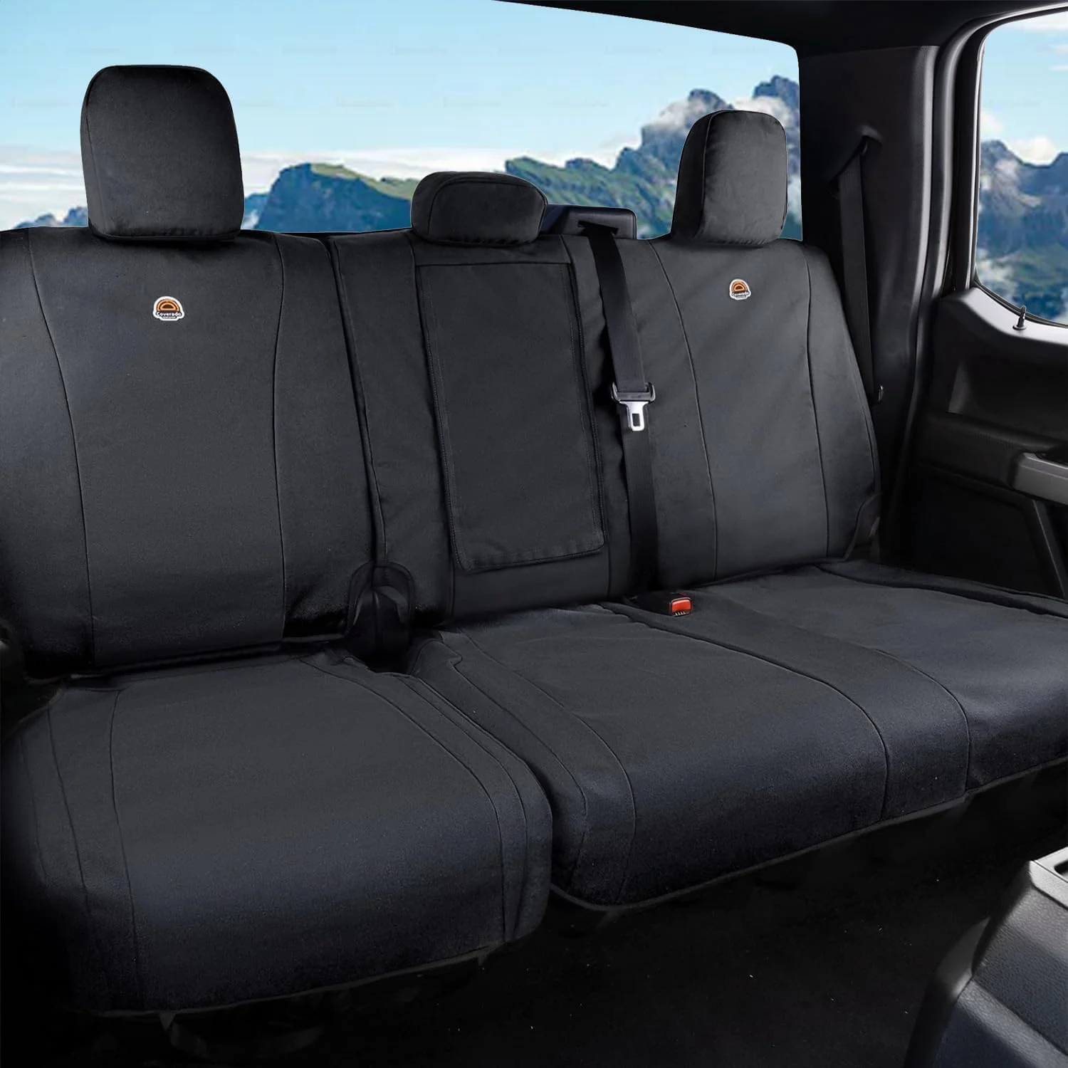 Advanced Coverado Rear Car Seat Covers Waterproof Canvas Seat Protector for Car Seat Cushions for Kids Dogs Seat Covers Compatible with 2015-2025 Ford F150 2017-2025 Ford F250 F350 F450 Black 2PCS Eco-Friendly