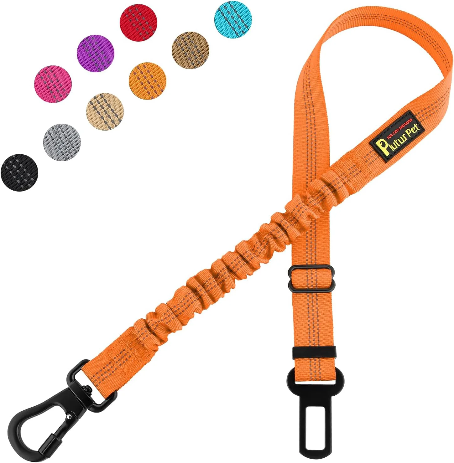 Consistent Plutus Pet Dog Seat Belt for Car Adjustable Dog Car Harness with Carabiner Clip Reflective Safety Dog Seatbelt Leash with Elastic Bungee Orange Refined