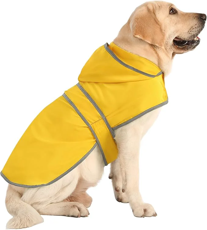 Versatile Dog Raincoat for Medium Dogs Waterproof Hooded Rain Jacket with Reflective Strips Leash Hole Poncho Adjustable Fit Yellow L About ThisOverview Lightweight