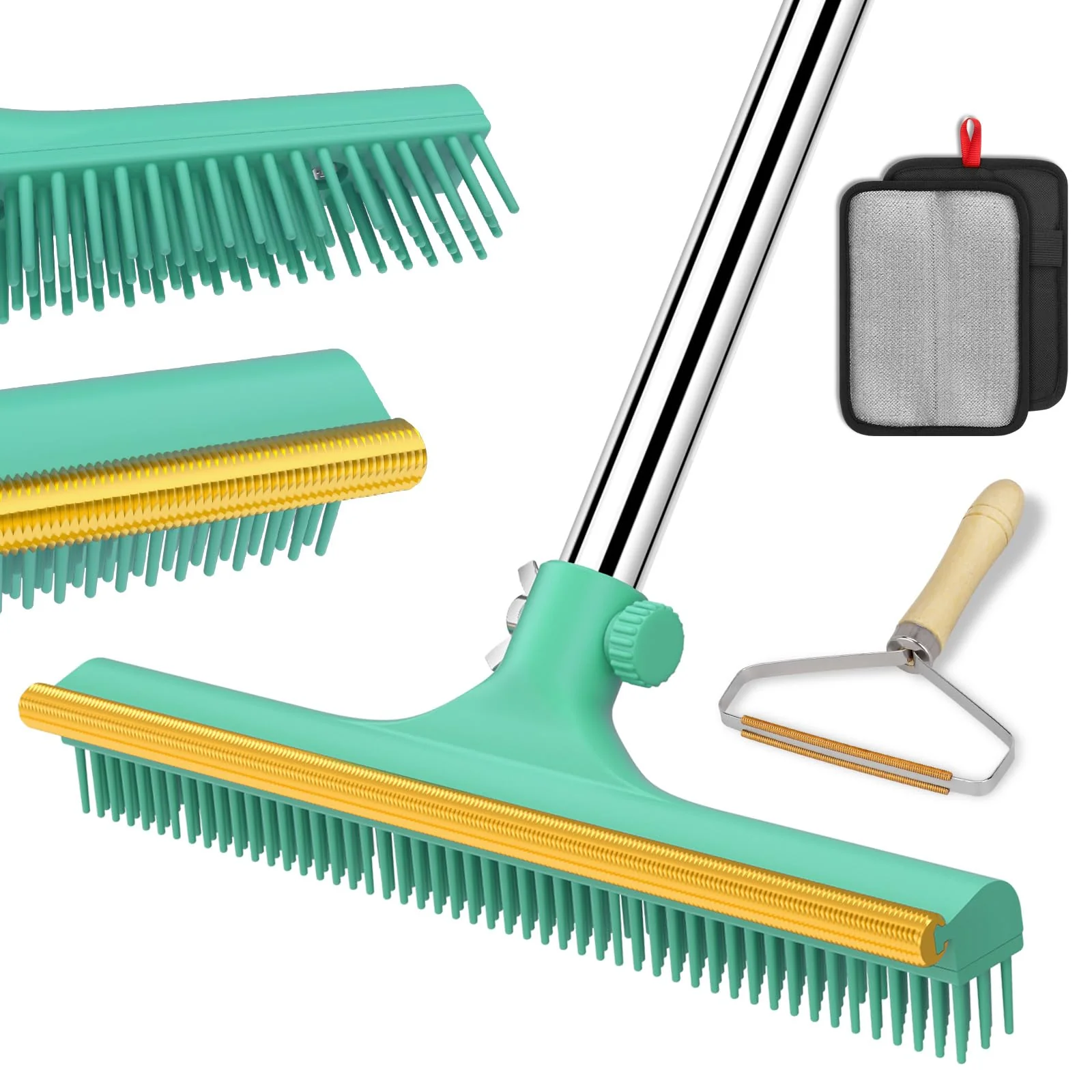 Eco-Friendly Mupapi 60-Inch Adjustable Carpet Rake for Pet Hair Removal — Set of 3 Fine