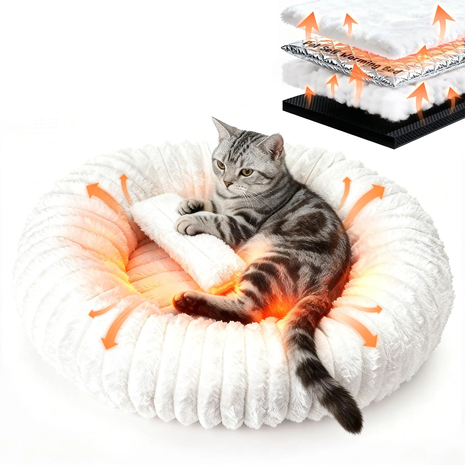 Carefully Designed QOKO Self-Warming Cat Bed – Egg Tart Donut Shape Size S Non-Slip Washable Long-Lasting