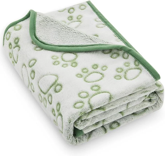 Smart Green Soft Puppy Blanket with Flannel Green Cute Paw Print 24 32 inches Proven