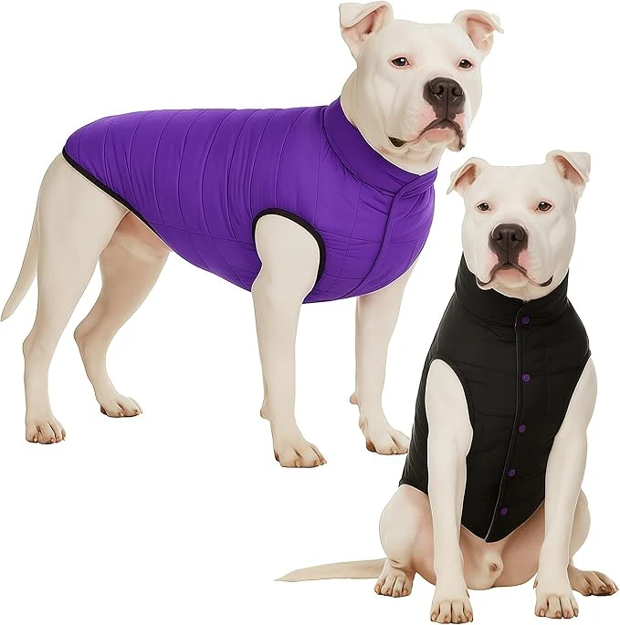 Elegant LovinPet Reversible Dog Puffer Coat for Medium Large Dogs Down‑Insulated Winter Jacket Water‑Resistant Wind‑Resistant Anti‑Static Dual-Sided Purple Black for Cold Weather 2XLAbout ThisOverview Next-Generation