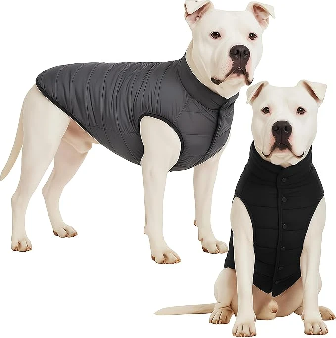 Recyclable LovinPet Reversible Dog Puffer Coat for Medium Large Dogs Down‑Insulated Winter Jacket Water‑Resistant Wind‑Resistant Anti‑Static Dual-Sided Black Grey for Cold Weather 2XLAbout ThisOverview Consistent