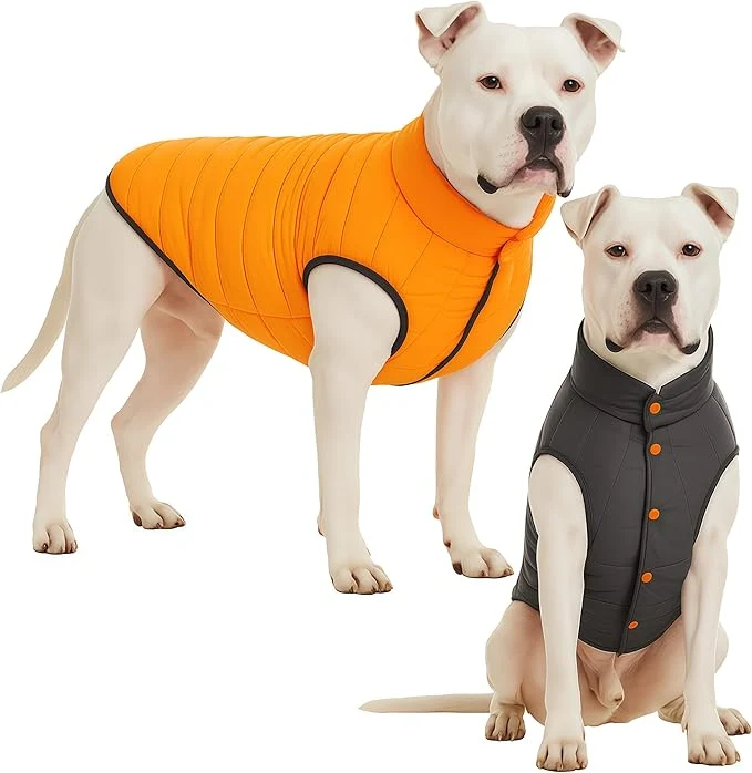 Enhanced LovinPet Reversible Dog Puffer Coat for Medium Large Dogs Down‑Insulated Winter Jacket Water‑Resistant Wind‑Resistant Anti‑Static Dual-Sided Orange Grey for Cold Weather XLAbout ThisOverview Traditional