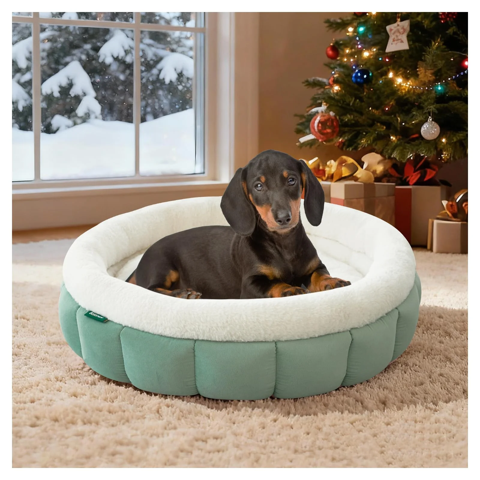 Comfortable BALANCE 28-Inch Donut Bed for Cats Small Dogs – Granite Green Washable User-Friendly