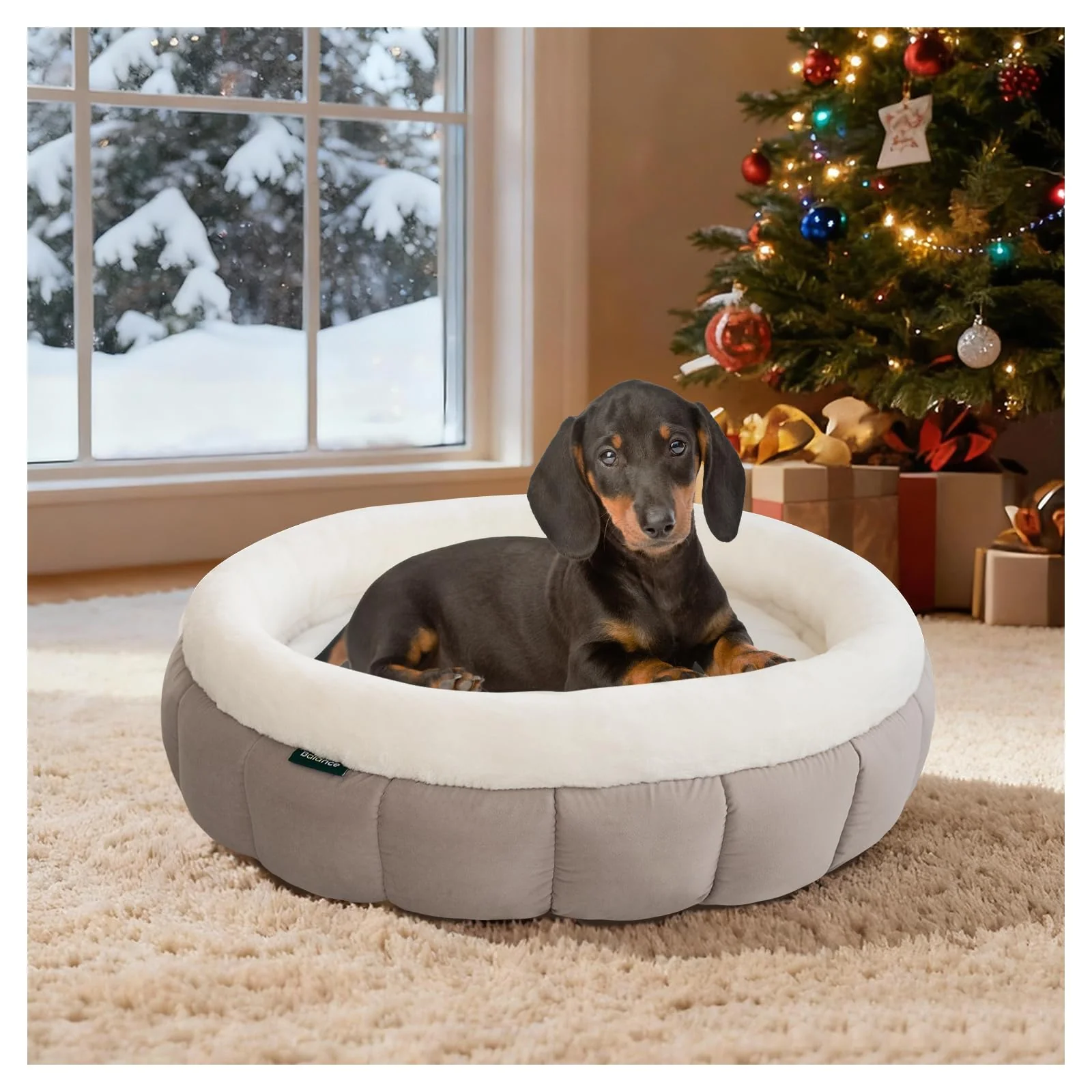 Lightweight BALANCE 28-Inch Donut Bed for Cats Small Dogs – Washable Anti-Slip Goat Natural