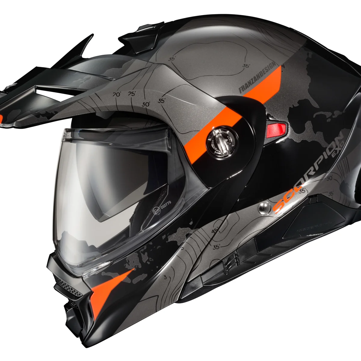 Premium Scorpion - Exo At960 Modular Helmet Topographic Black Orange 2x Classic