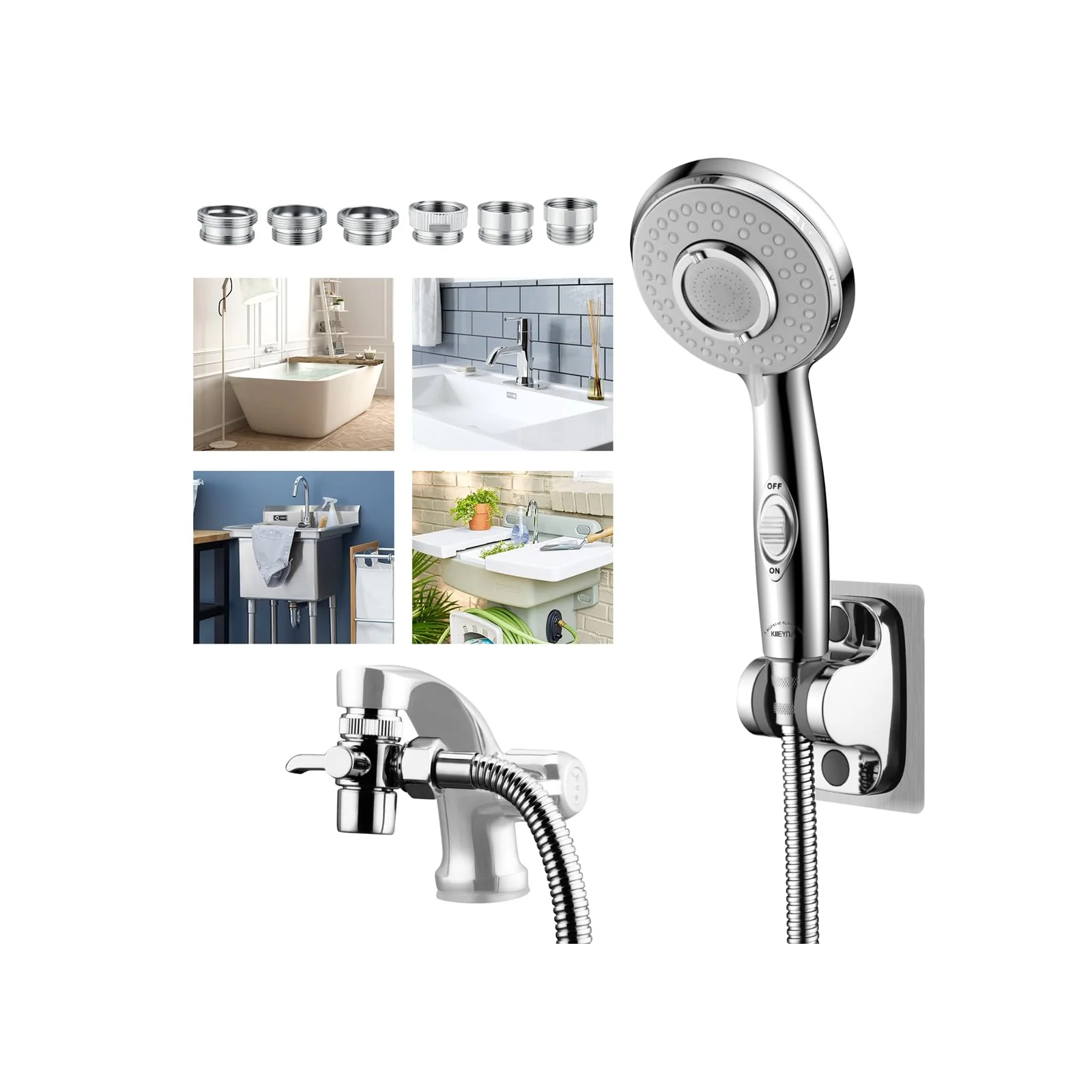 First-Class KLLEYNA Shower Head Hose Attachment for Sink Tub Faucet - ON OFF Jets Sprayer for Dog Wash Bathtub Cleaning Baby Bath Hair Rinse Tap Extender Water Nozzle for Bathroom Kitchen Utility Garden Basement Traditional