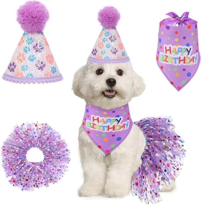 Consistent Dog Birthday Bandana with Hat and Dress Girl Set Puppy Birthday Party Supplies Genuine