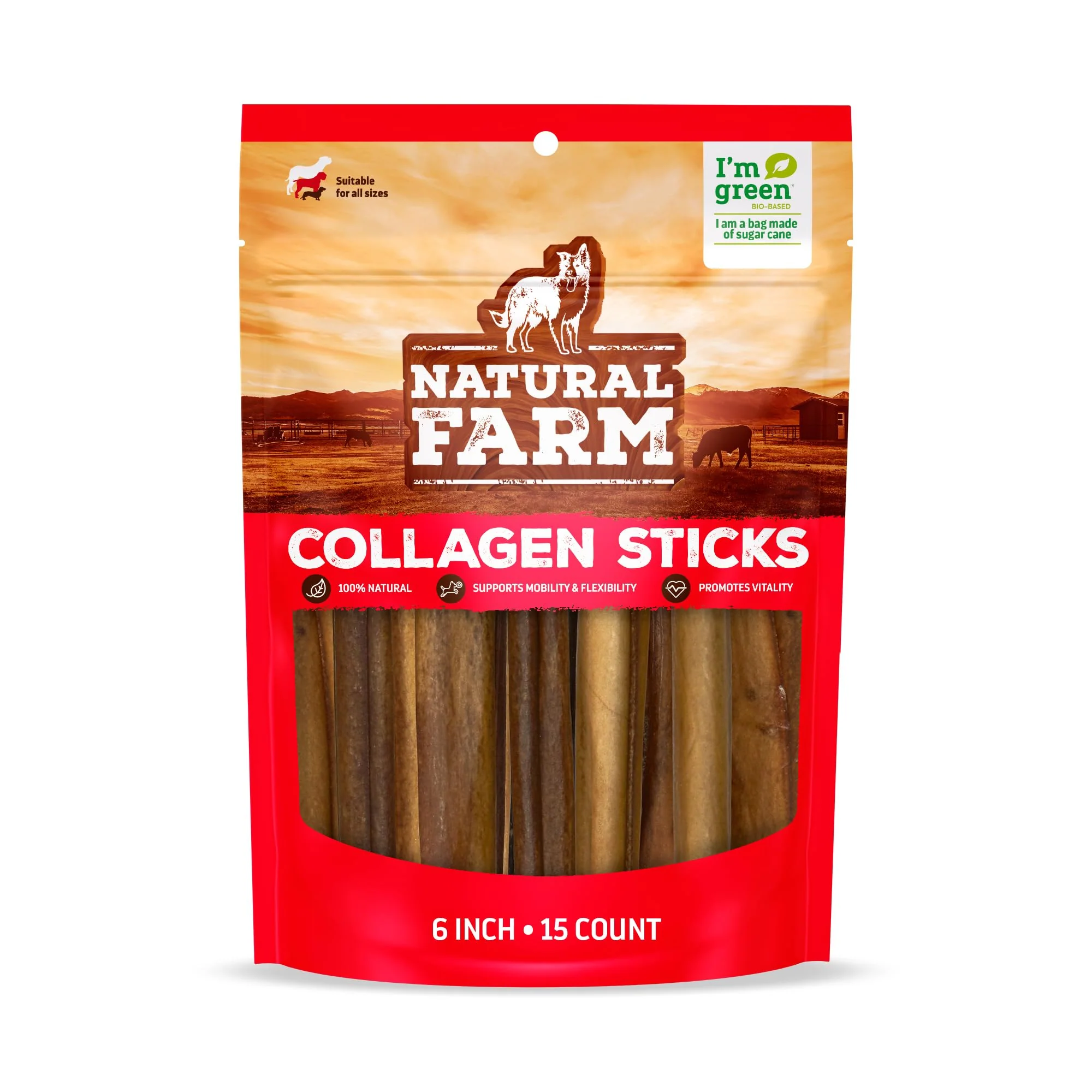 Healthy Natural Farm Collagen Sticks – Odor- 95 Natural Collagen 6 Inch 15 Pack Certified