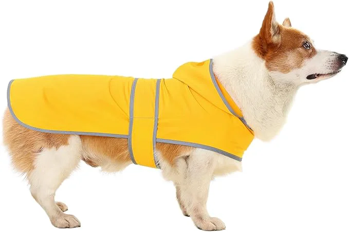 Traditional Dog Raincoat for Medium Dogs Waterproof Hooded Rain Jacket with Reflective Strips Leash Hole Poncho Adjustable Fit Yellow L About ThisOverview High-Quality