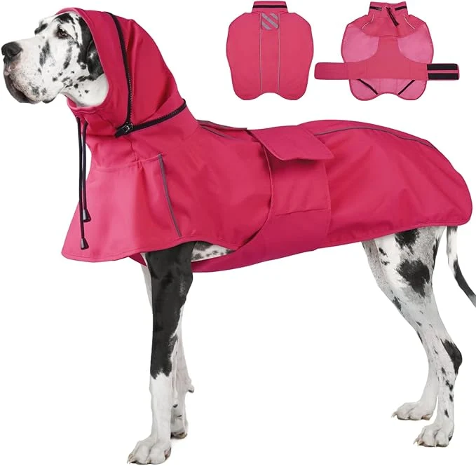 Genuine Dog Raincoat Waterproof Rain Jacket for Large Dogs Poncho with Leash Hole Convertible Hood Collar Reflective Rain Coat Lightweight Breathable Stay Secure Walking Neon Pink XXXL About ThisOverview Expertly Made