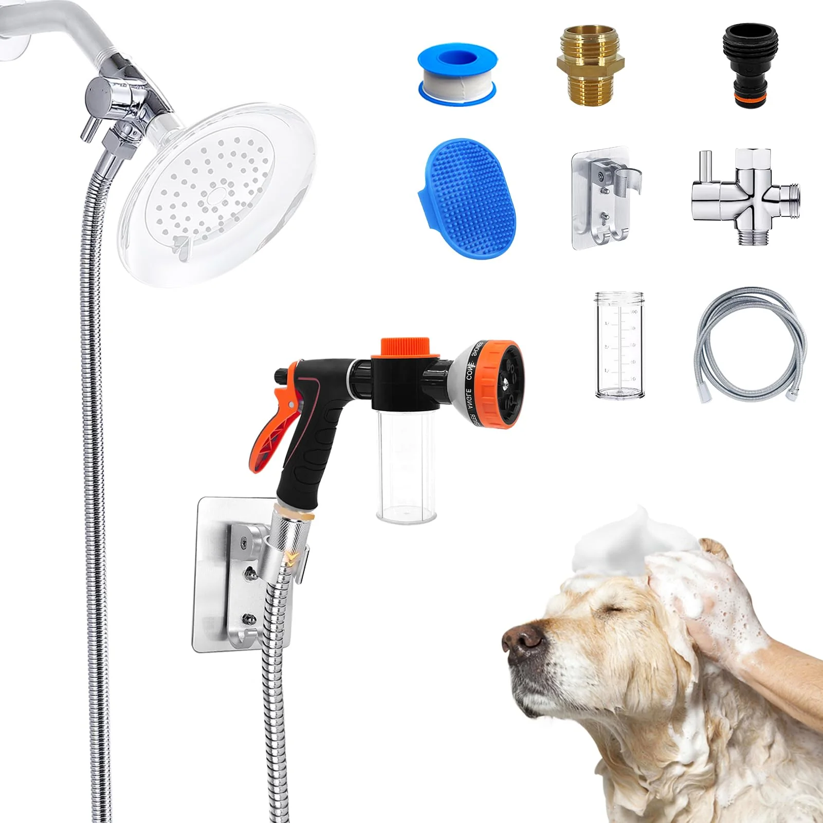 Professional AYBBSHOW Dog Shower Attachment Sprayer – 10-Pattern Hose Nozzle 6.6ft Hose 3-Way Diverter Contemporary