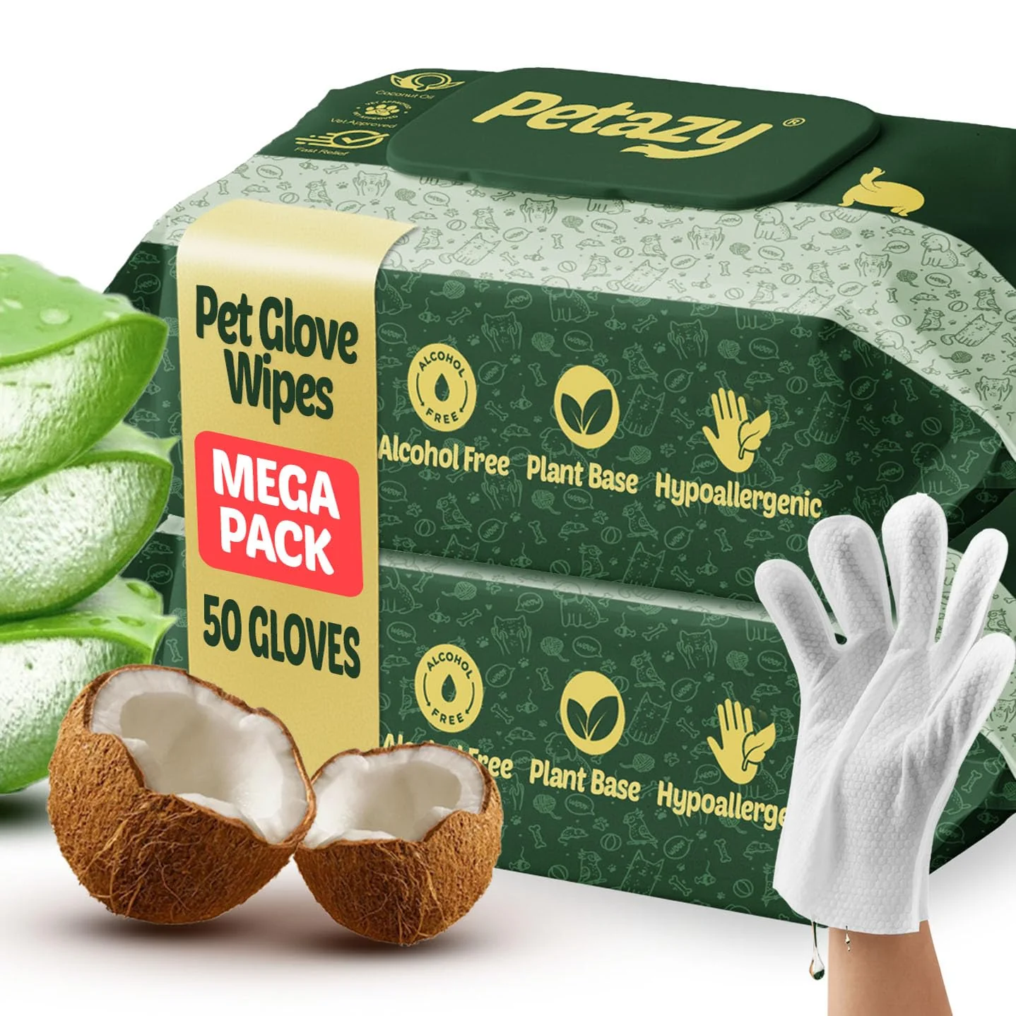 Efficient Petazy Pet Glove Wipes for Dogs Cats – 50 Pack Hypoallergenic No-Rinse Extra Thick Carefully Designed