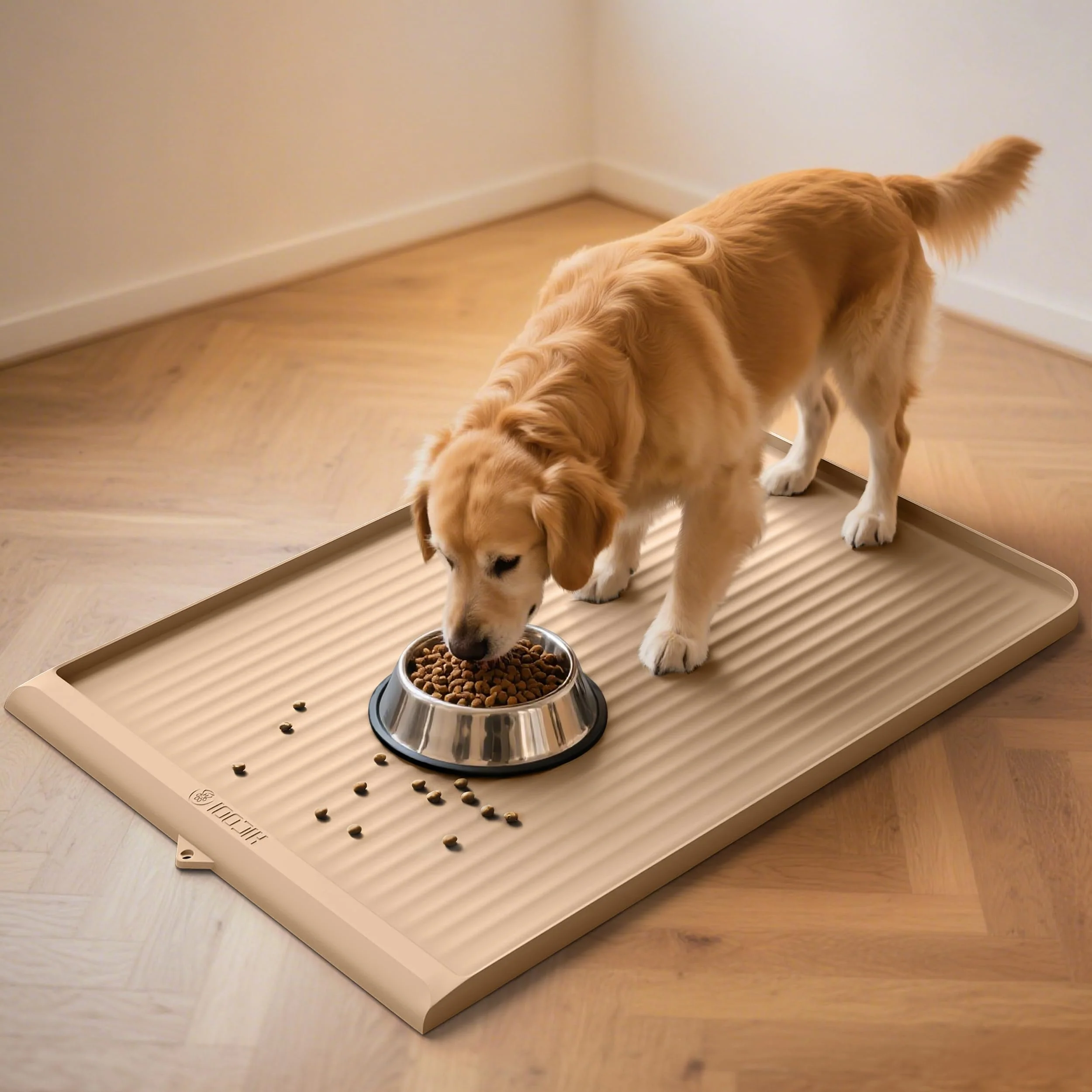 Top-Quality HICOOI Dog Food Mat 36x24 Waterproof Non-Slip Feeding Mat with Raised Edges Diversion Grooves Detailed