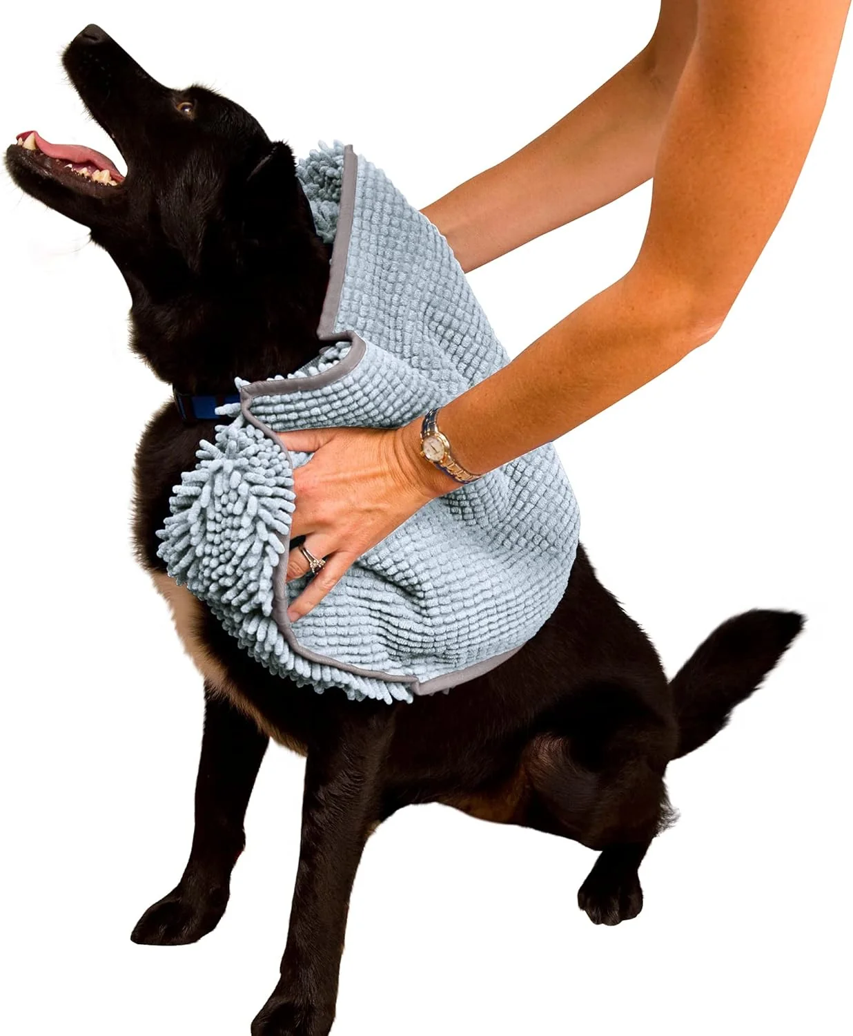 Solid Soggy Doggy Super Shammy Dog Towel - Microfiber Chenille Towel for Drying Dogs and Cleaning Paws - Fast Drying with Hand Pockets for Ease Gray 31 x 14 Safe