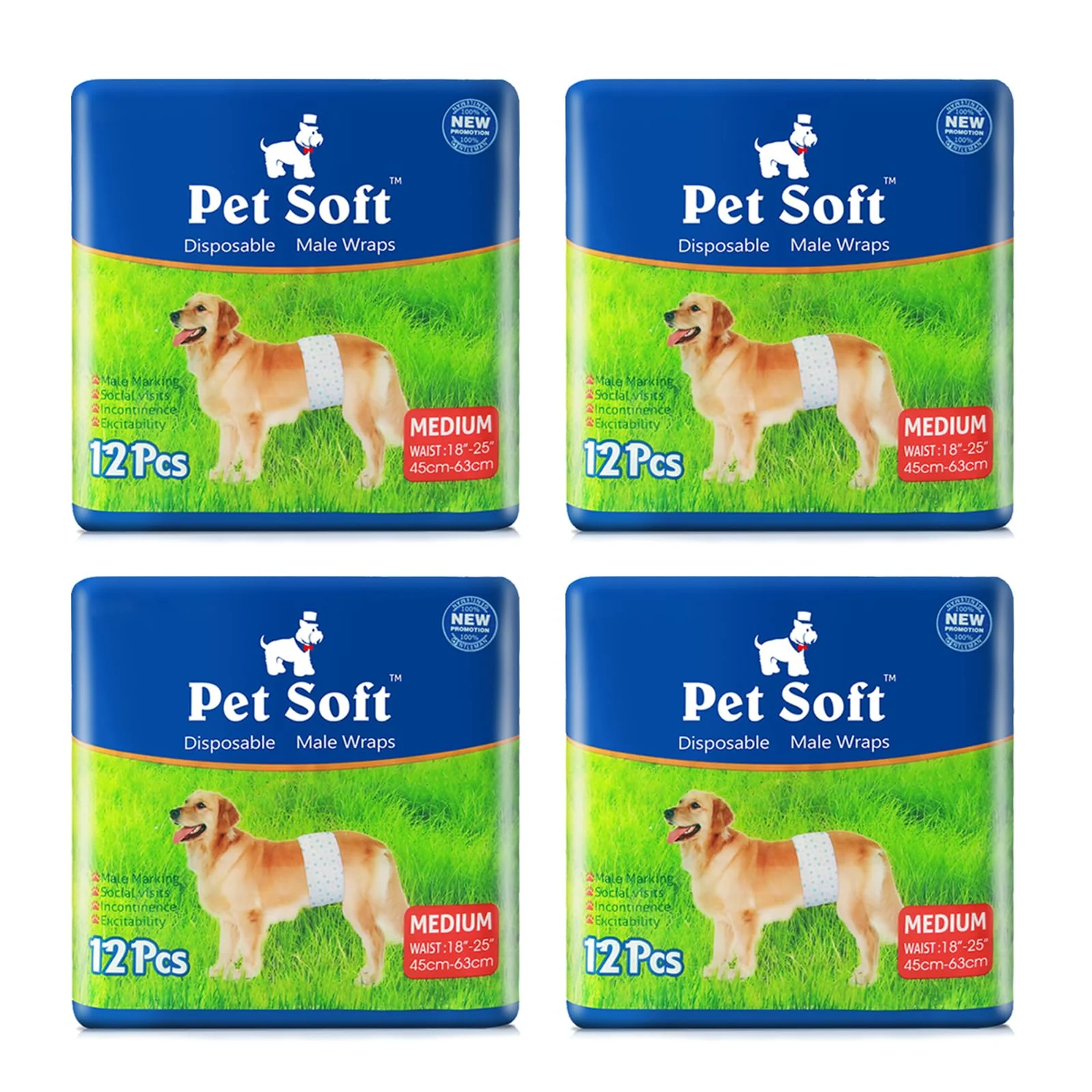 Lightweight Pet Soft Disposable Male Dog Wraps - Medium 48 Count Dog Diapers Detailed