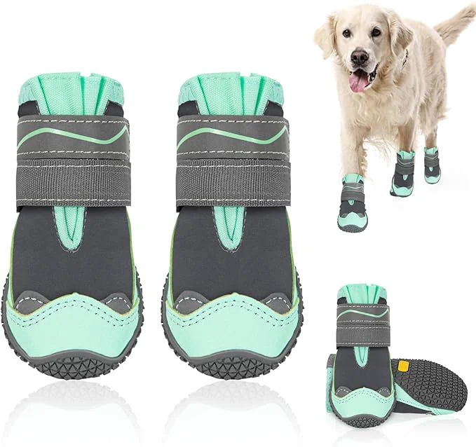 Advanced SlowTon Dog Shoes for Large Small Medium Dogs - Waterproof Dog Boots for Summer Hot Pavement Paw Protector for Outdoor Walking Winter Snow Anti-Slip Rubber Dog Booties for Hard Floor Green Gray 8 About ThisOverview Sustainable