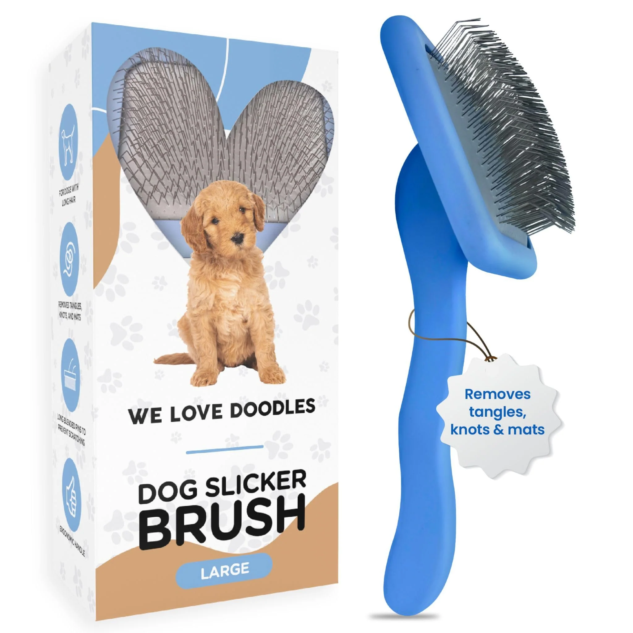 Traditional We Love Doodles Slicker Brush for Dogs — Long Pin Dematting for Goldendoodles Modern