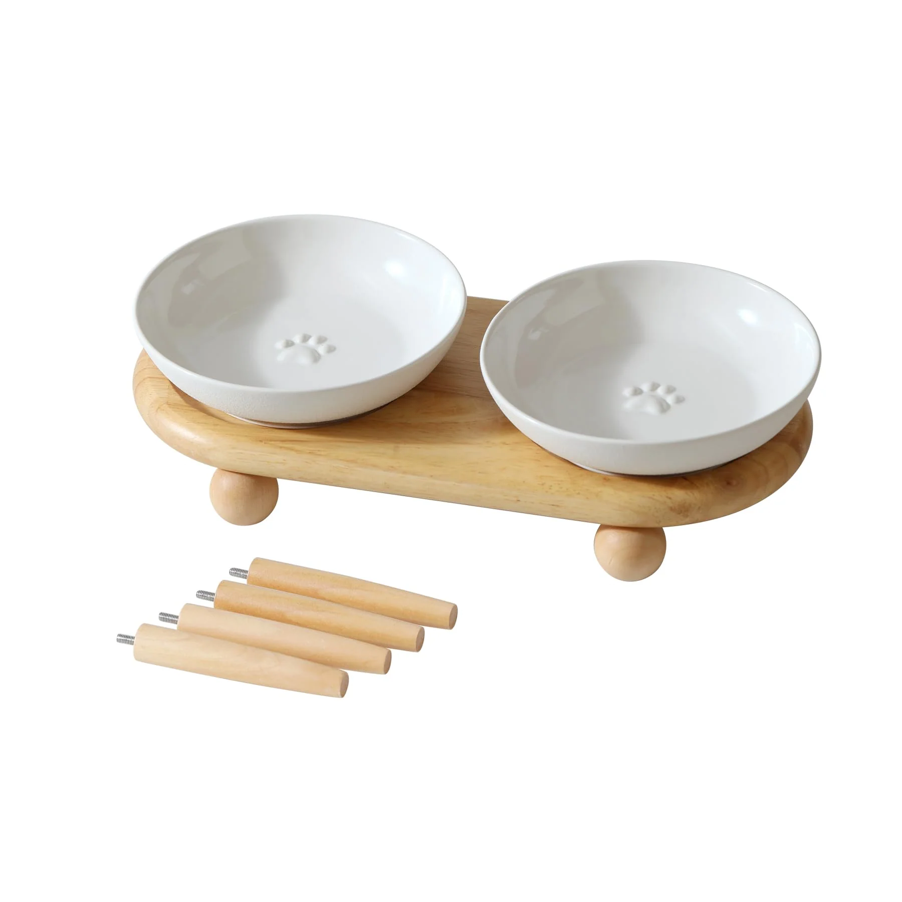 Exclusive Havniva Raised Ceramic Wide Whisker-Friendly Cat Dishes – Adjustable Stand Anti-Slip 2-Dish Set White Certified