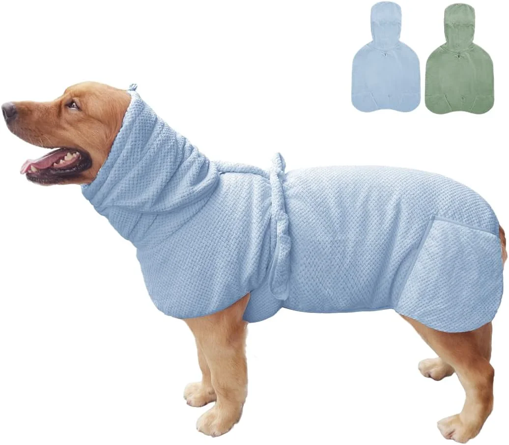 Professional Medium to Large Size Dog Bathrobe Quick Drying Super Absorbent Used for After Bathing Warm Dog Towels Adjustable Hoodies and Belts for Pet Dogs Bath Clothes Products Blue Jacquard 3XL Practical