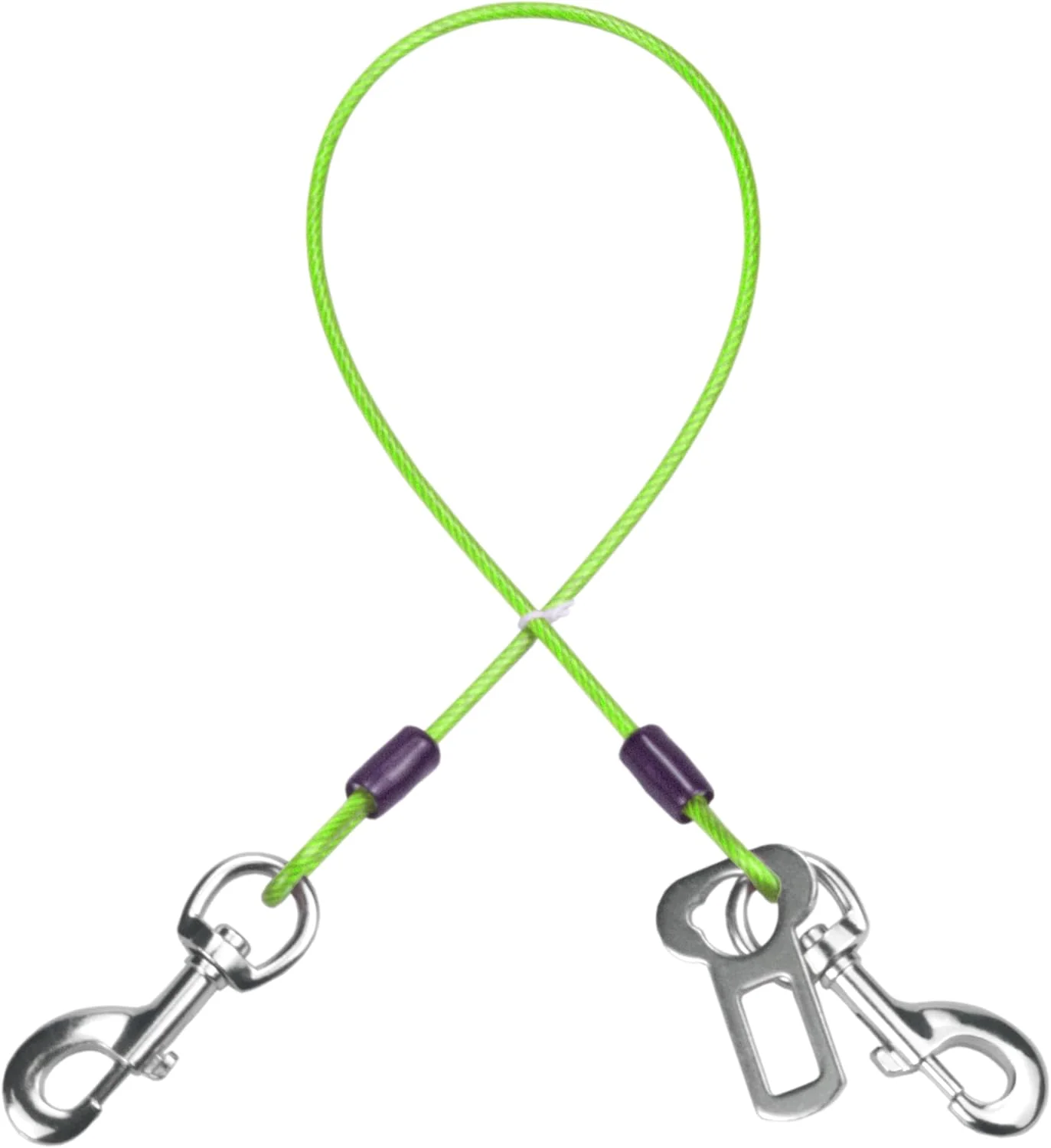 Durable Dog Seat Belt Harness for Car Dog Seatbelt of Coated Wire Leash Safety Restraint No Chew Tether Cable Vehicle Double Clips Latch Green 24 inch 60 CM Convenient