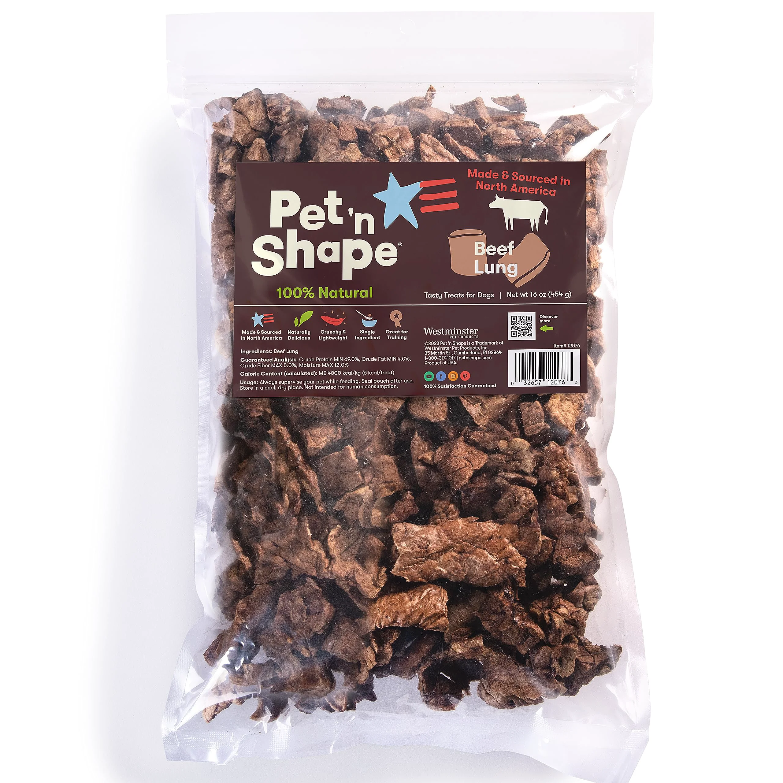 Pure Pet 'n Shape Beef Lung Dog Treats – Made in USA Training Reward 1 lb Quality
