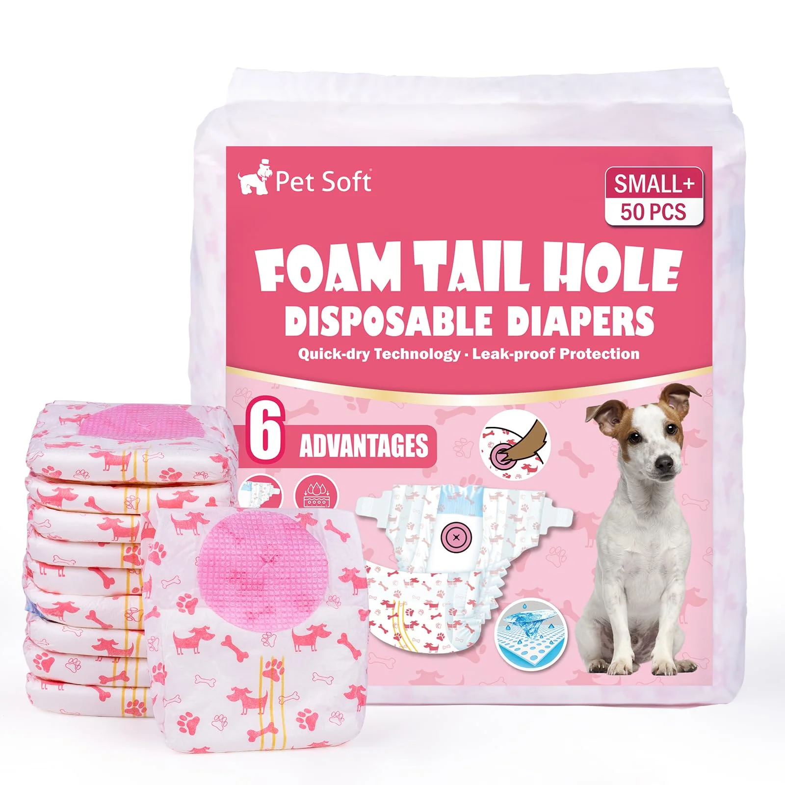Functional Pet Soft Disposable Dog Diapers - Female Fit Adjustable Tail Hole Wetness Indicator 50pcs S Red Eco-Friendly