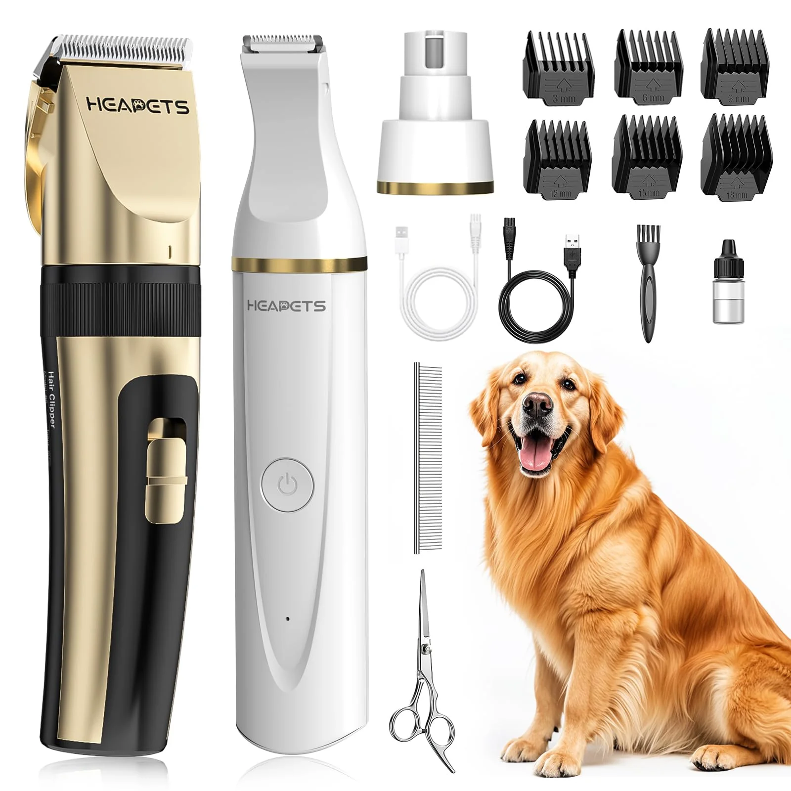 Verified HEAPETS Dog Hair Clippers Nail Grinder Kit – Cordless Low Noise Grooming High-Quality