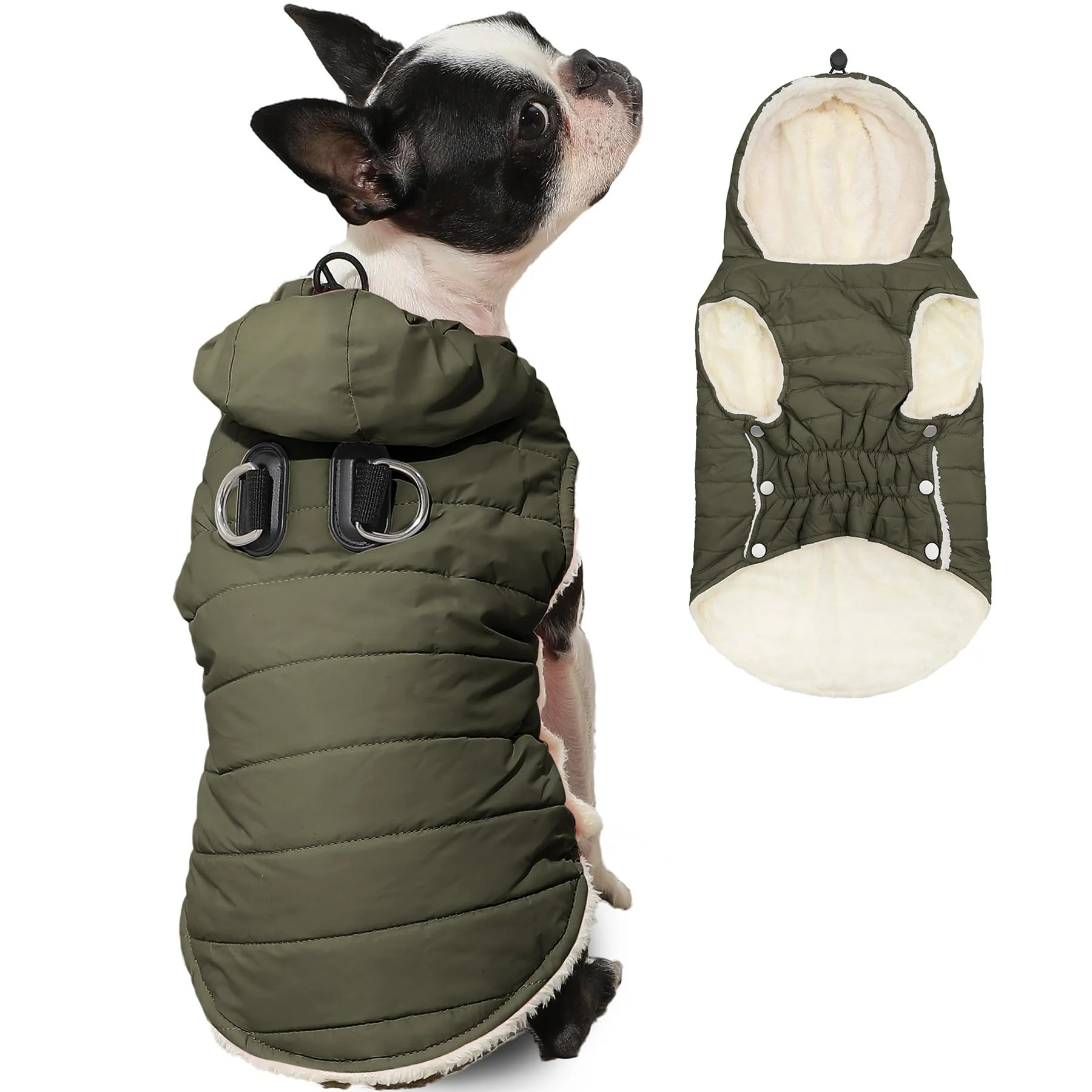 Expertly Made Vecomfy Fleece-Lined Harness Hoodie for Small Dogs – Winter Green M Elegant