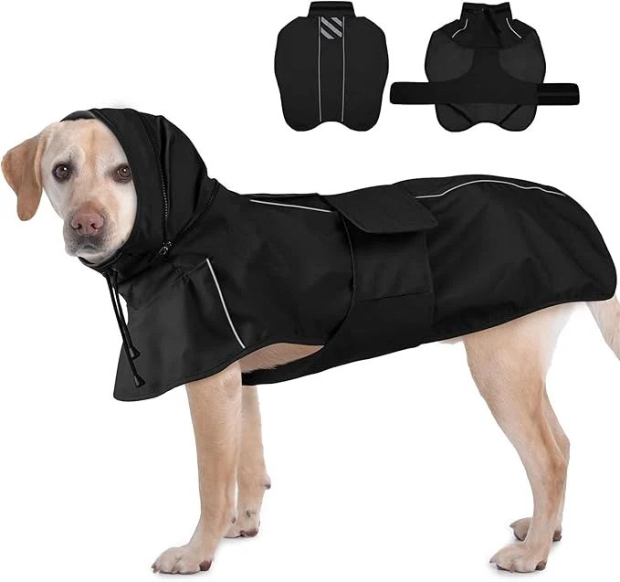 Fashionable Dog Raincoat Waterproof Reflective Adjustable Rain Jacket with Leash Hole Convertible Hood Collar Rain Coat for Dogs Poncho Breathable Lightweight Black XL About ThisOverview Unique